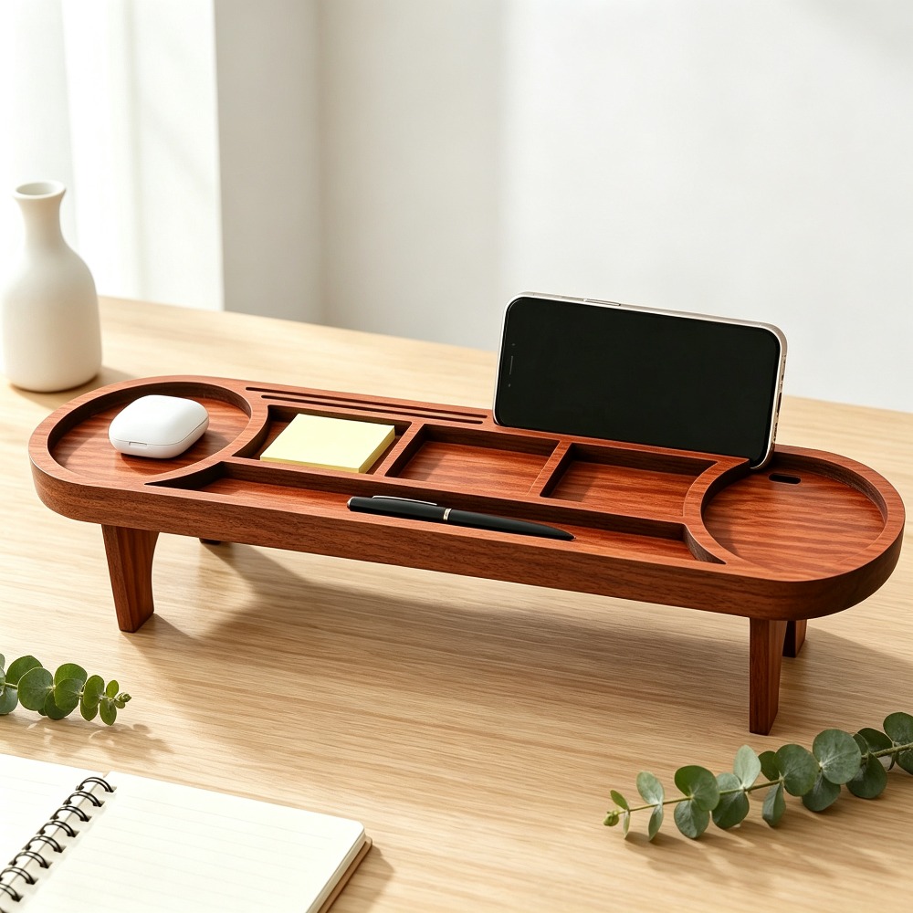 Tech Accessories For Office - Organizador de Mesa de Madeira com