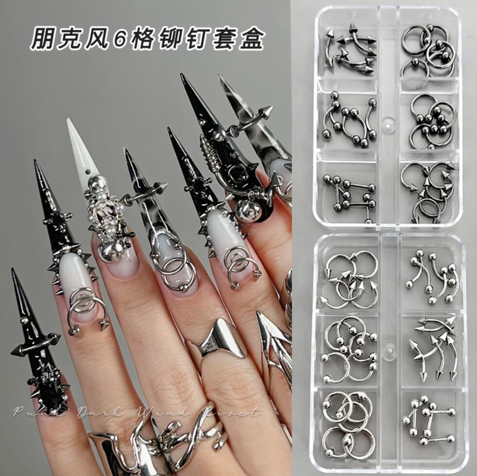 6 grades 3d estilo punk rebite - Y2K Tech Accessories avaliação e preço